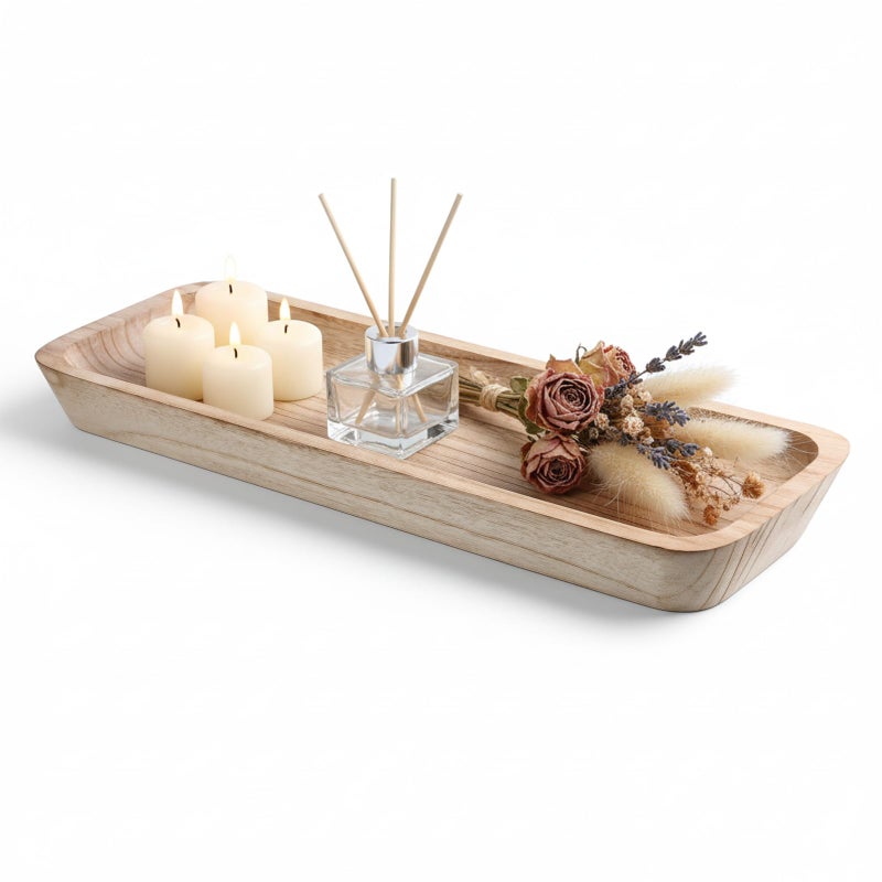 Xosjska 16" Wooden Dough Bowls Decorative, Long and narrow Wooden Centerpiece Table Decorations, Narrow Wood Tray, for Table Centerpiece Decor, Home Decor - Image 1