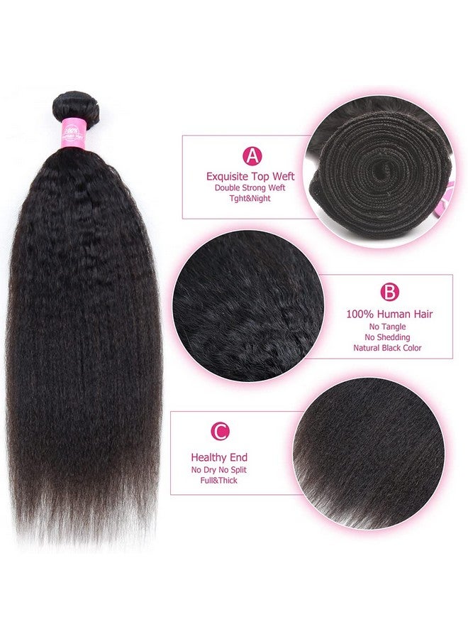 Odir Kinky Straight Bundles 14 16 18 Inch Human Hair Unprocessed 9A Brazilian Yaki Straight Virgin Hair 3 Bundles Remy Hair Extensions 300G Natural Color - Image 3