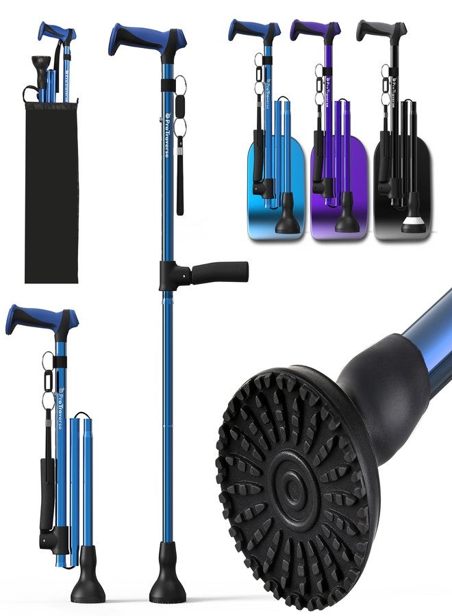ProTraverse Adjustable Walking Cane for Men & Women for Stability,Foldable walking canes with Second Handle for standing,350lbs Heavy Duty,All Terrain,Collapsible Walking Sticks for Seniors & Adults,Blue - Image 1