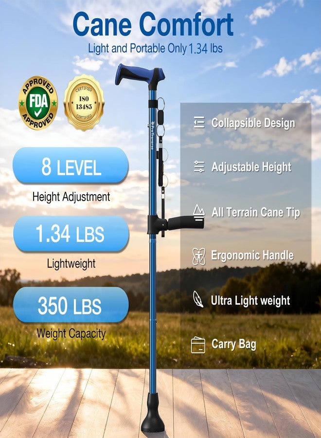 ProTraverse Adjustable Walking Cane for Men & Women for Stability,Foldable walking canes with Second Handle for standing,350lbs Heavy Duty,All Terrain,Collapsible Walking Sticks for Seniors & Adults,Blue - Image 2