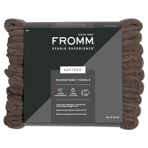 Fromm Softees Microfiber Salon Hair Towels for Hairstylists, Barbers, Spa, Gym in Brown, 16" by 29", 10 count Perfect Hair Care Towel for Drying Curly, Long, Wavy Hair - Image 1