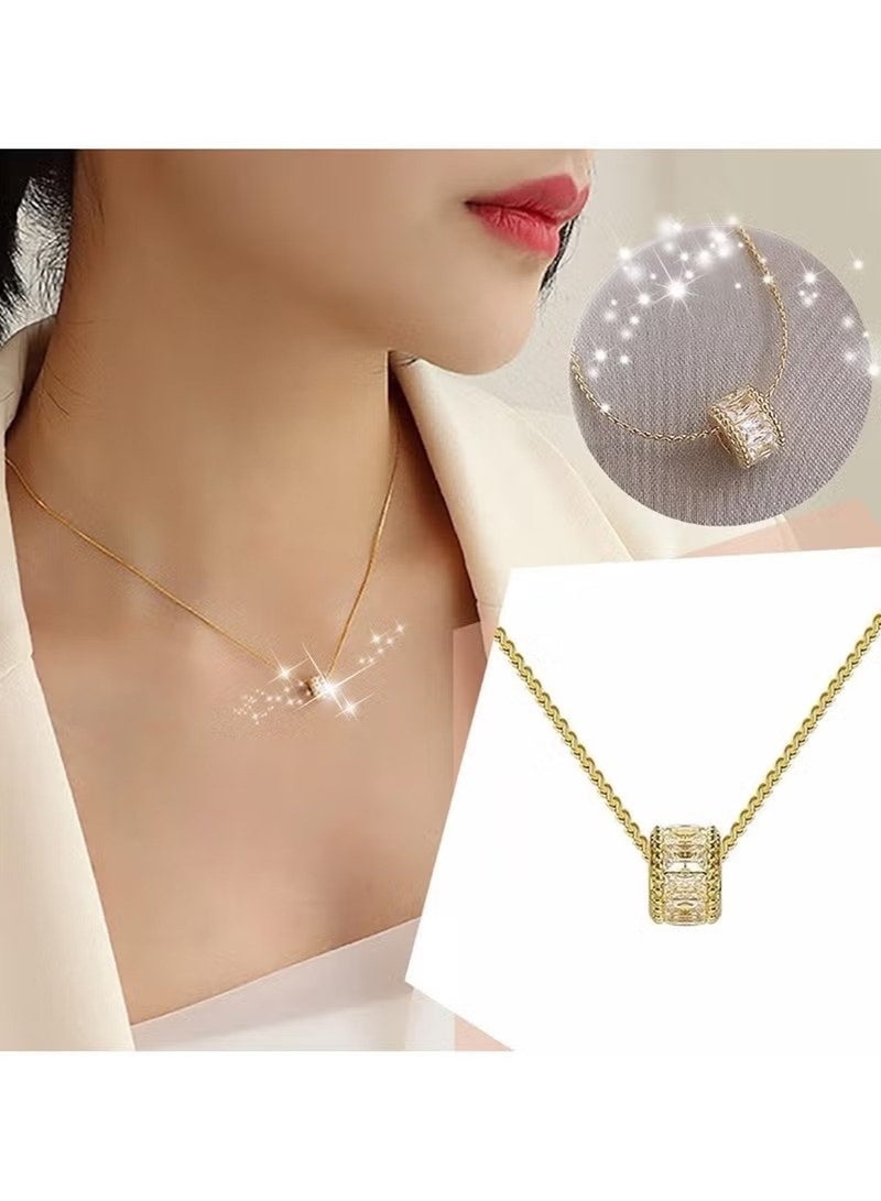 Huitich Adjustable Gold Round Crystal Pendant Necklace - Image 3