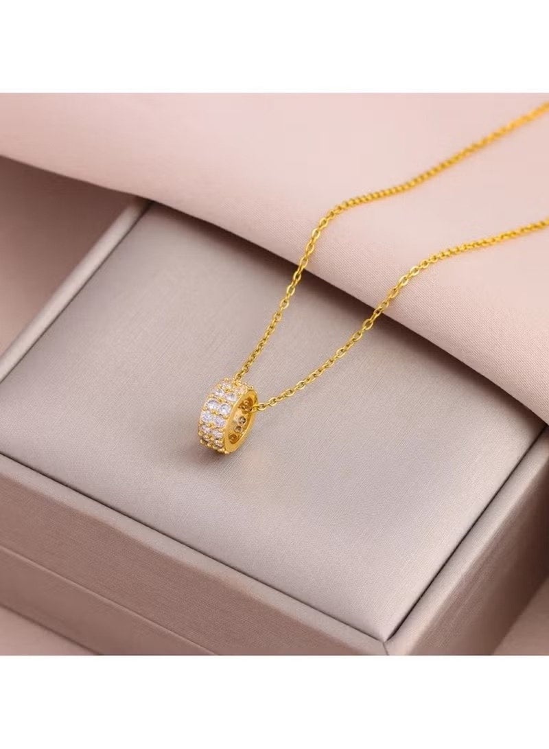 Huitich Adjustable Gold Round Crystal Pendant Necklace - Image 2