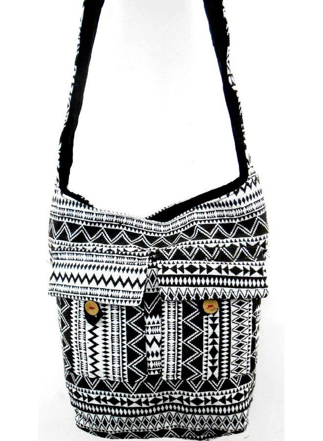 India Crafts Crafts Of India Geometrical Design Black And White Large Boho Crossbody Handmade Sling Shoulder Bag - Image 2
