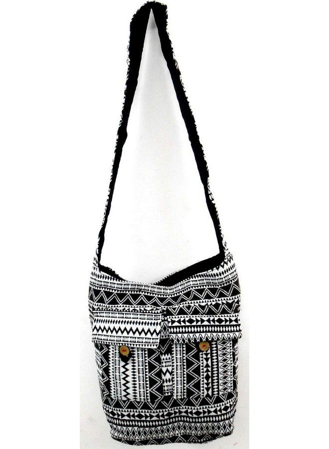 India Crafts Crafts Of India Geometrical Design Black And White Large Boho Crossbody Handmade Sling Shoulder Bag - Image 5