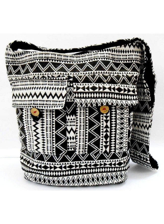 India Crafts Crafts Of India Geometrical Design Black And White Large Boho Crossbody Handmade Sling Shoulder Bag - Image 3