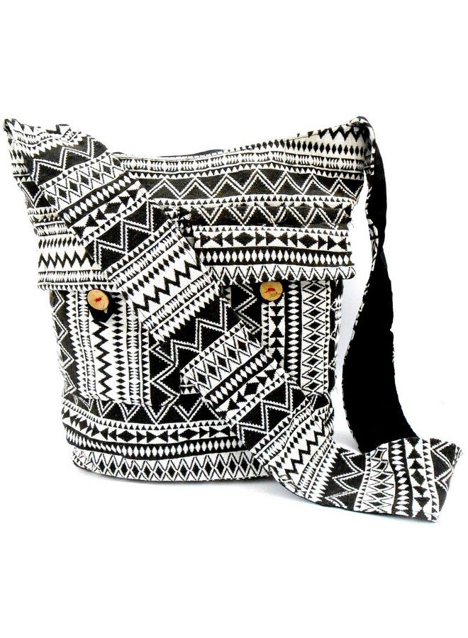 India Crafts Crafts Of India Geometrical Design Black And White Large Boho Crossbody Handmade Sling Shoulder Bag - Image 1