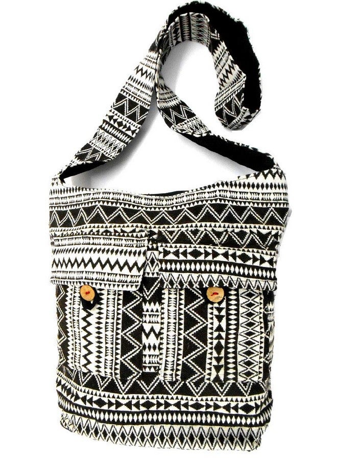 India Crafts Crafts Of India Geometrical Design Black And White Large Boho Crossbody Handmade Sling Shoulder Bag - Image 4