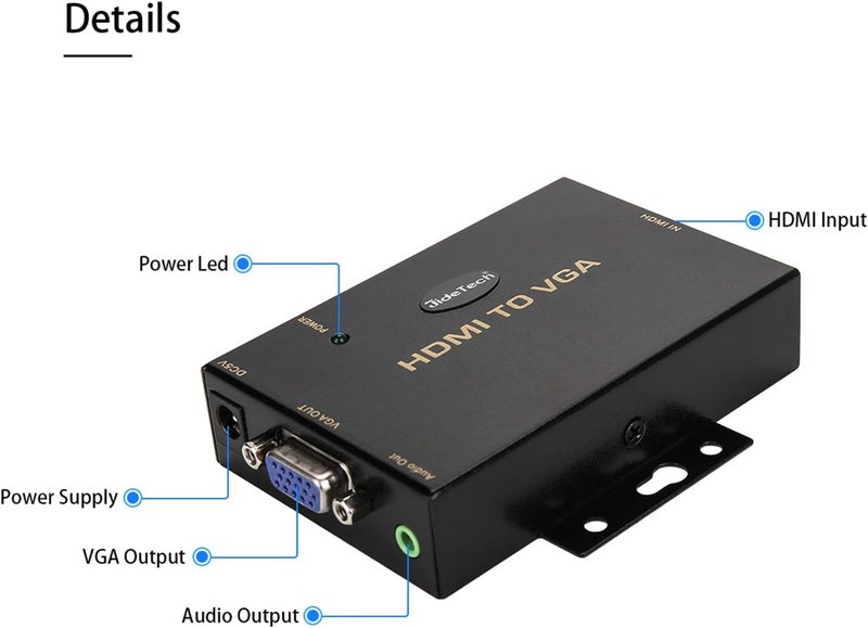 JideTech HDMI to VGA Converter with 3.5mm Audio Supports 1080P for PC Laptop Display Computer Mac Projector - Image 2