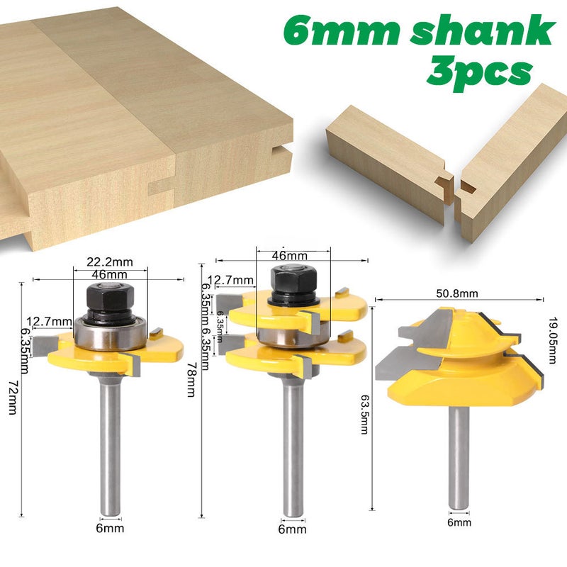 3-Piece Set of 3-Tooth T-Shaped Tenon Knives + 45-Degree Tenon Knives, Panel Knives, Floor Knives, Tenon Knives, Tenon Joint Knives, Splicing Knives(3-Piece 3-tooth 6-handle +45-degree Tenon knife 6*2) - Image 1