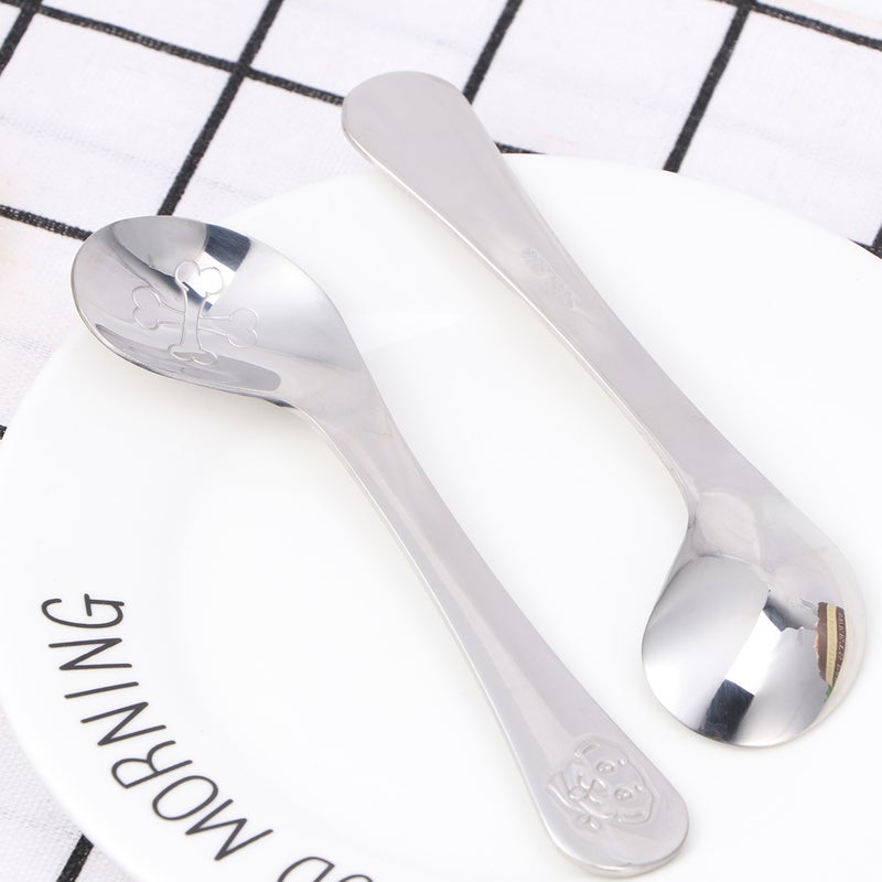 2 Pcs 304Stainless Steel Elbow Training Spoon Cartoon Pattern Baby Practice Tune(Cat Patterned x 1 + Dog Patterned x 1, ) - Image 4