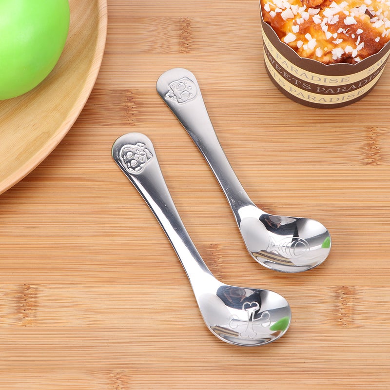 2 Pcs 304Stainless Steel Elbow Training Spoon Cartoon Pattern Baby Practice Tune(Cat Patterned x 1 + Dog Patterned x 1, ) - Image 5