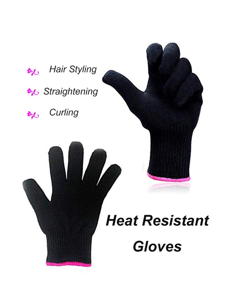 AFT90 2 Heat Resistant Glove for Hair Styling, Curling Iron, Flat Iron and Curling Wand, Black, Pink Edge - Image 2