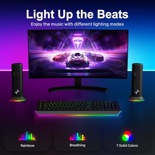 Nylavee Computer Speakers – Hi-Fi Stereo PC Speakers with 9 LED Lighting Modes, Enhanced Bass and Sound, USB/Type-C Powered and 3.5mm Audio Wired Desktop Speakers for PC, Laptop, Monitor, MacBook - Image 4