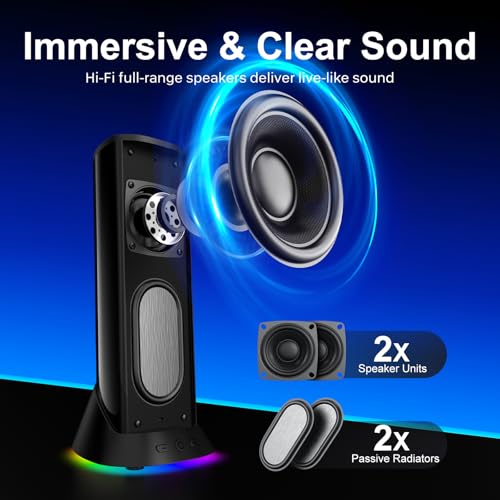 Nylavee Computer Speakers – Hi-Fi Stereo PC Speakers with 9 LED Lighting Modes, Enhanced Bass and Sound, USB/Type-C Powered and 3.5mm Audio Wired Desktop Speakers for PC, Laptop, Monitor, MacBook - Image 2