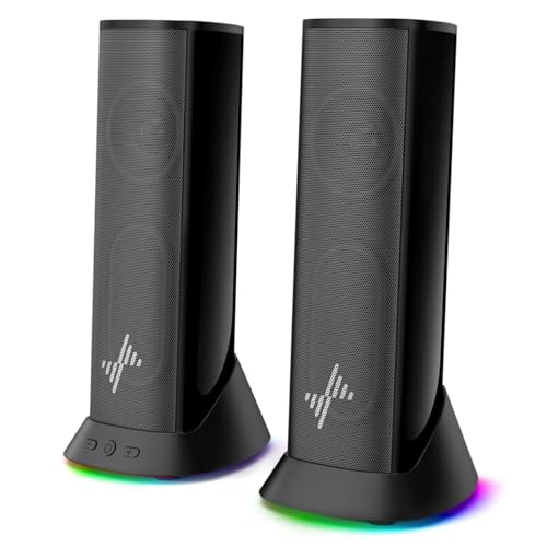 Nylavee Computer Speakers – Hi-Fi Stereo PC Speakers with 9 LED Lighting Modes, Enhanced Bass and Sound, USB/Type-C Powered and 3.5mm Audio Wired Desktop Speakers for PC, Laptop, Monitor, MacBook - Image 1