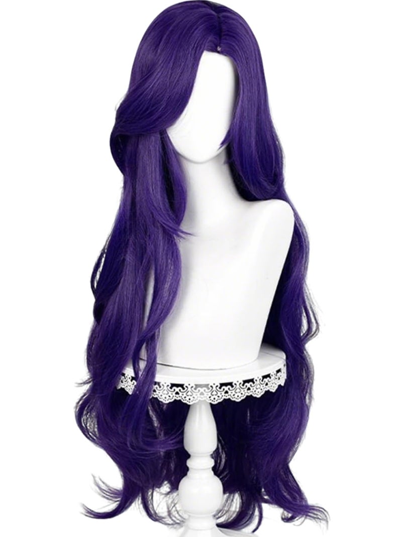 Half and Half Long Curly Purple Pony Costume Wig With Bangs 35'' Dark Purple Anime Cosplay Wigs For Women Halloween Party Daily - Image 1