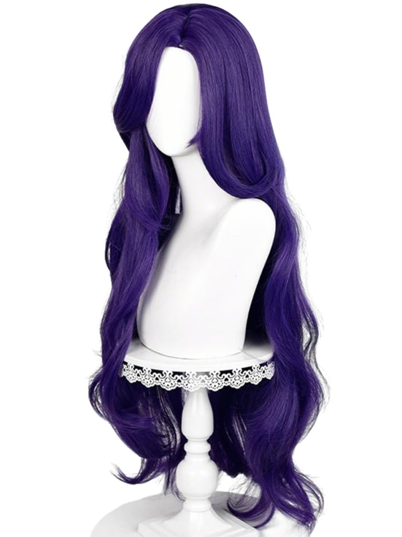 Half and Half Long Curly Purple Pony Costume Wig With Bangs 35'' Dark Purple Anime Cosplay Wigs For Women Halloween Party Daily - Image 2