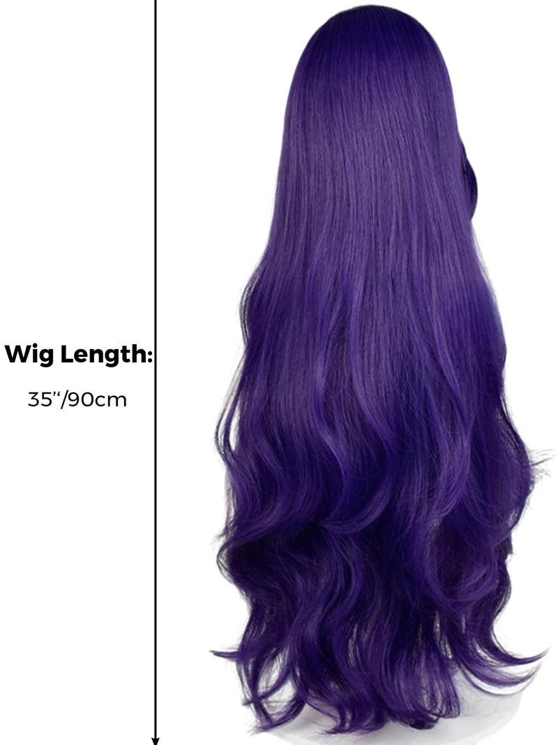 Half and Half Long Curly Purple Pony Costume Wig With Bangs 35'' Dark Purple Anime Cosplay Wigs For Women Halloween Party Daily - Image 5