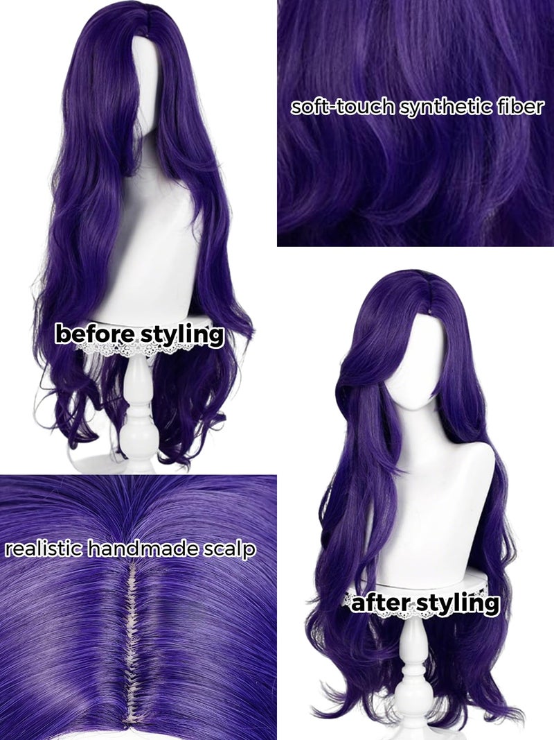 Half and Half Long Curly Purple Pony Costume Wig With Bangs 35'' Dark Purple Anime Cosplay Wigs For Women Halloween Party Daily - Image 4