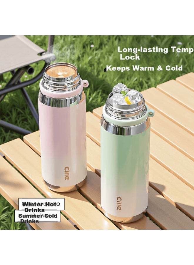 Cille Large Capacity Insulated Bottle 316l Stainless Steel Water Bottle For Men And Women Outdoor Student Tea Cup Morning Mist Gray 630ml - Image 3