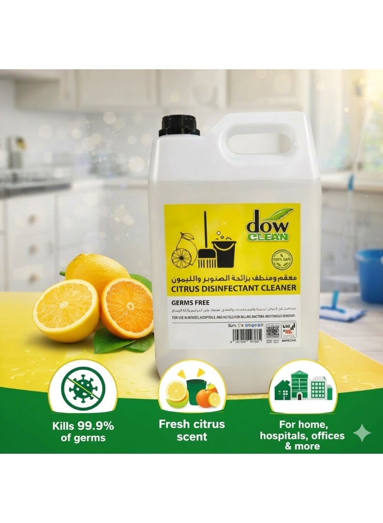 Dow Clean Citrus Disinfectant Cleaner & Sanitizer - 5 Liters | Kills 99.9% of Germs | Multi-Purpose Lemon Scented Floor & Surface Liquid for Home, Hospital & Office - Image 2