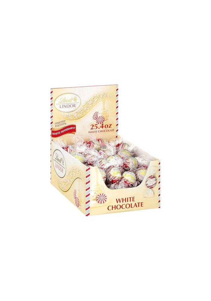Lindt LINDOR White Chocolate Peppermint Truffles White Chocolate Candy with Smooth Peppermint Truffle Center 254 oz 60 Count - Image 1