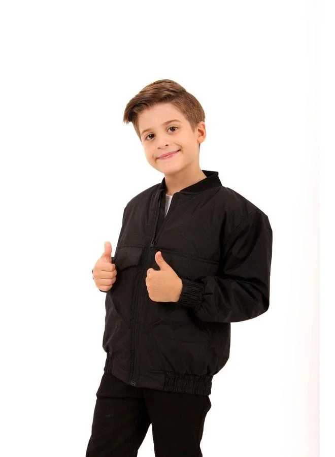 Perendi Wide Pocket Detailed Boys' Bomber Jacket Black.