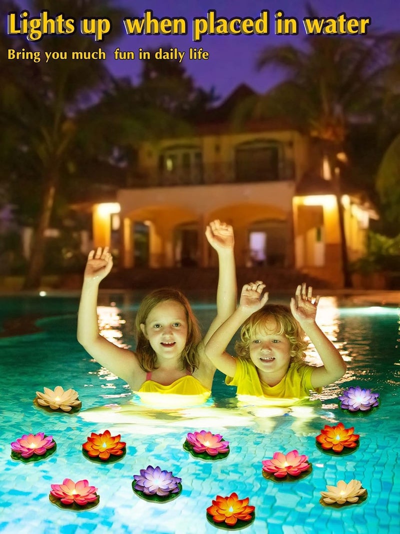 CLAPONE CLAPONE 12 Pcs Lotus Floating LED Lights for Home Decoration Waterproof Plastic Artificial Lotus Flower Candles Battery Operated Water Sensor Lights for Home Weddings Events Decorations  - Image 3