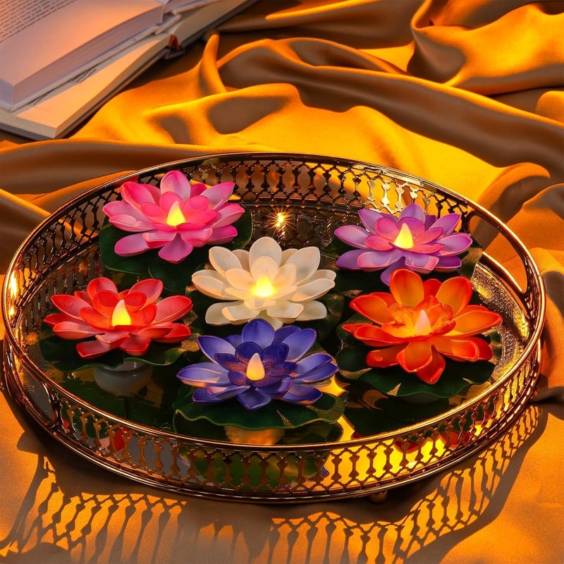 CLAPONE CLAPONE 12 Pcs Lotus Floating LED Lights for Home Decoration Waterproof Plastic Artificial Lotus Flower Candles Battery Operated Water Sensor Lights for Home Weddings Events Decorations  - Image 1