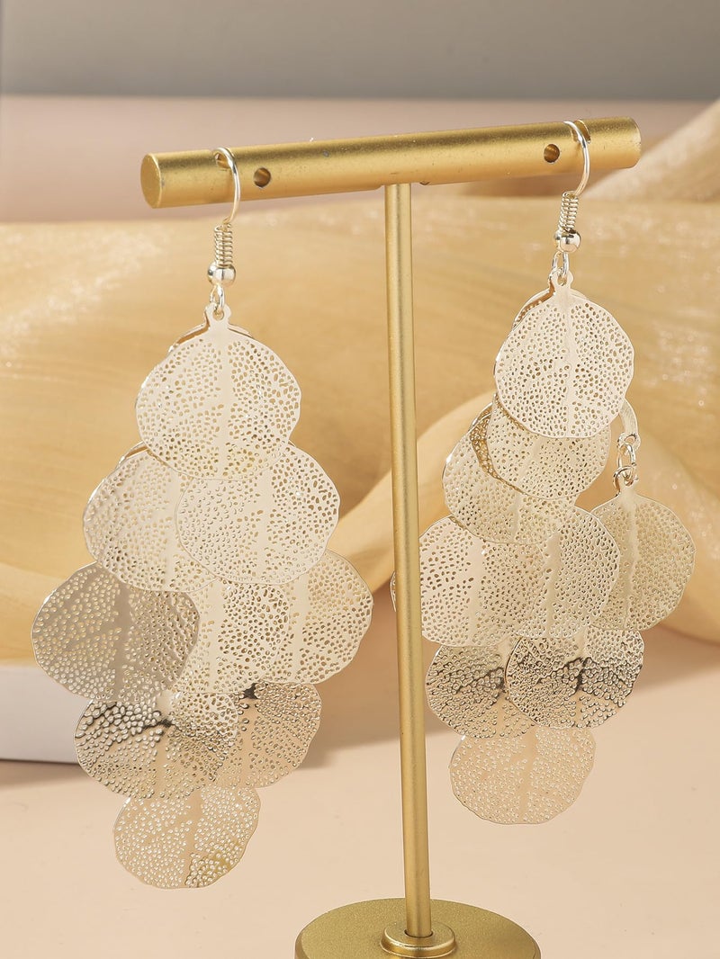 Jojomina Boho Gold Dangle Earrings for Women Trendy Long Drop Chandelier Bohemian Fligree Leaf Earrings Dangling Lightweight Hyopallergenic for Women - Image 5
