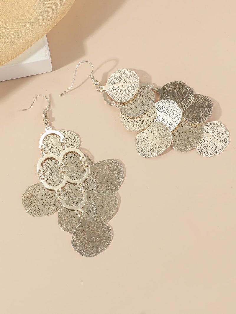 Jojomina Boho Gold Dangle Earrings for Women Trendy Long Drop Chandelier Bohemian Fligree Leaf Earrings Dangling Lightweight Hyopallergenic for Women - Image 4