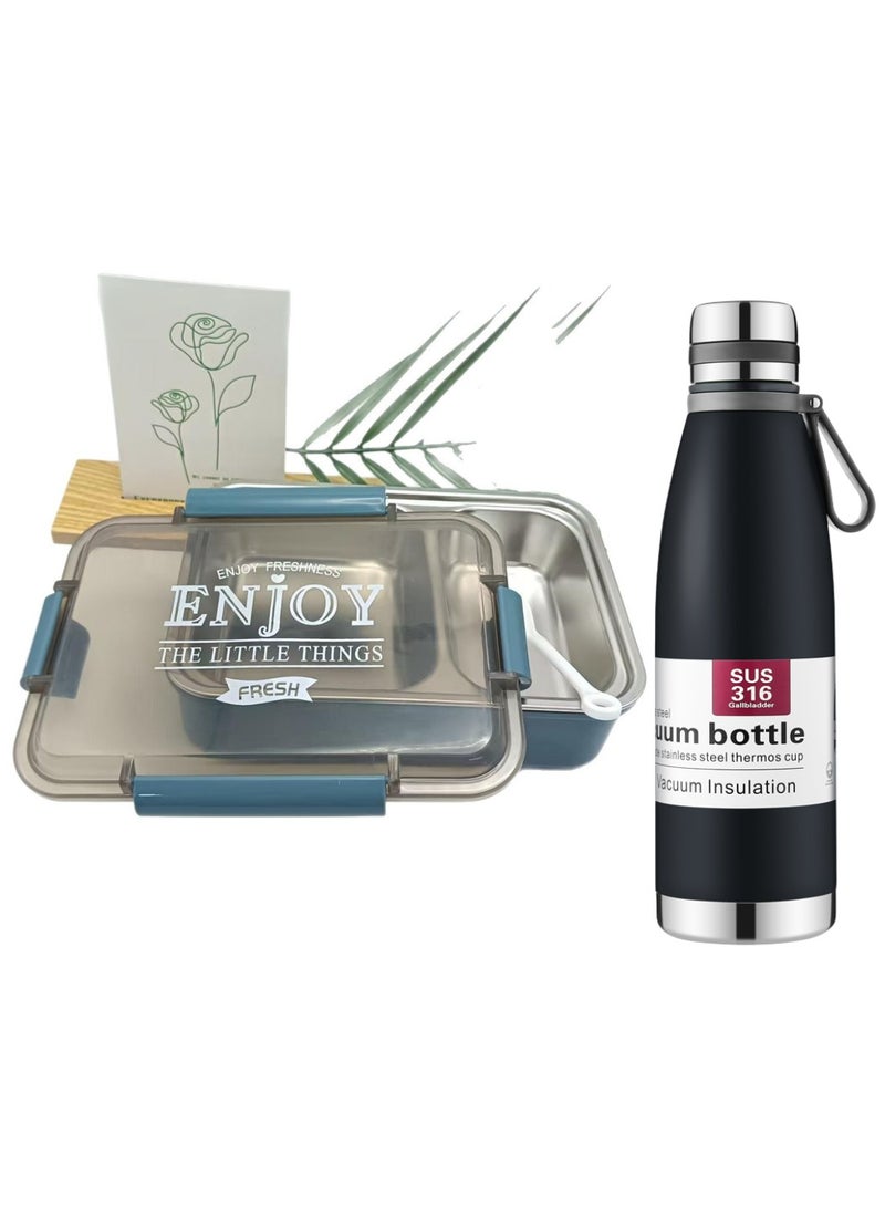 Premium Quality Insulated Lunch Box Set with 1000ml Stainless Steel Water Bottle, Vacuum Flask, and Compartment Container with Steel Plate – Durable, Leakproof & Heat-Retaining for Office, School, or Travel  - Image 2