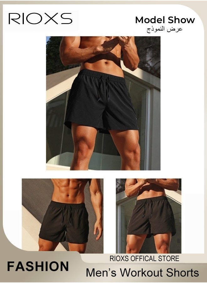 RIOXS Mens Casual Gym Shorts with Elastic Waist Running Shorts Quick Dry Breathable Sports Shorts Jogging Marathon Bicycle Shorts  - Image 1