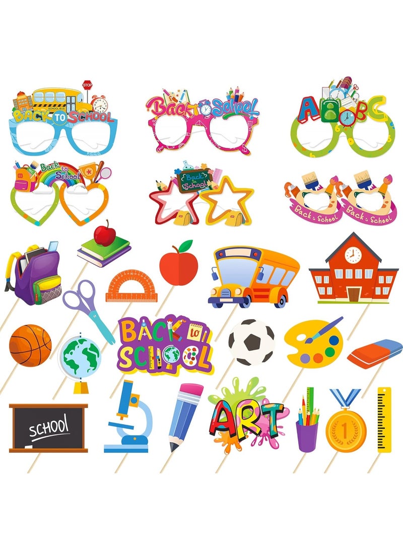 مجموعة دعائم كشك الصور للعودة إلى المدرسة، 20 قطعة دعائم صور ترحيبية بالعودة إلى المدرسة و6 قطع من أكواب الصور للحفلات لديكور اليوم الأول من المدرسة، دعائم الصور لديكور الفصل الدراسي، لوازم الحفلات