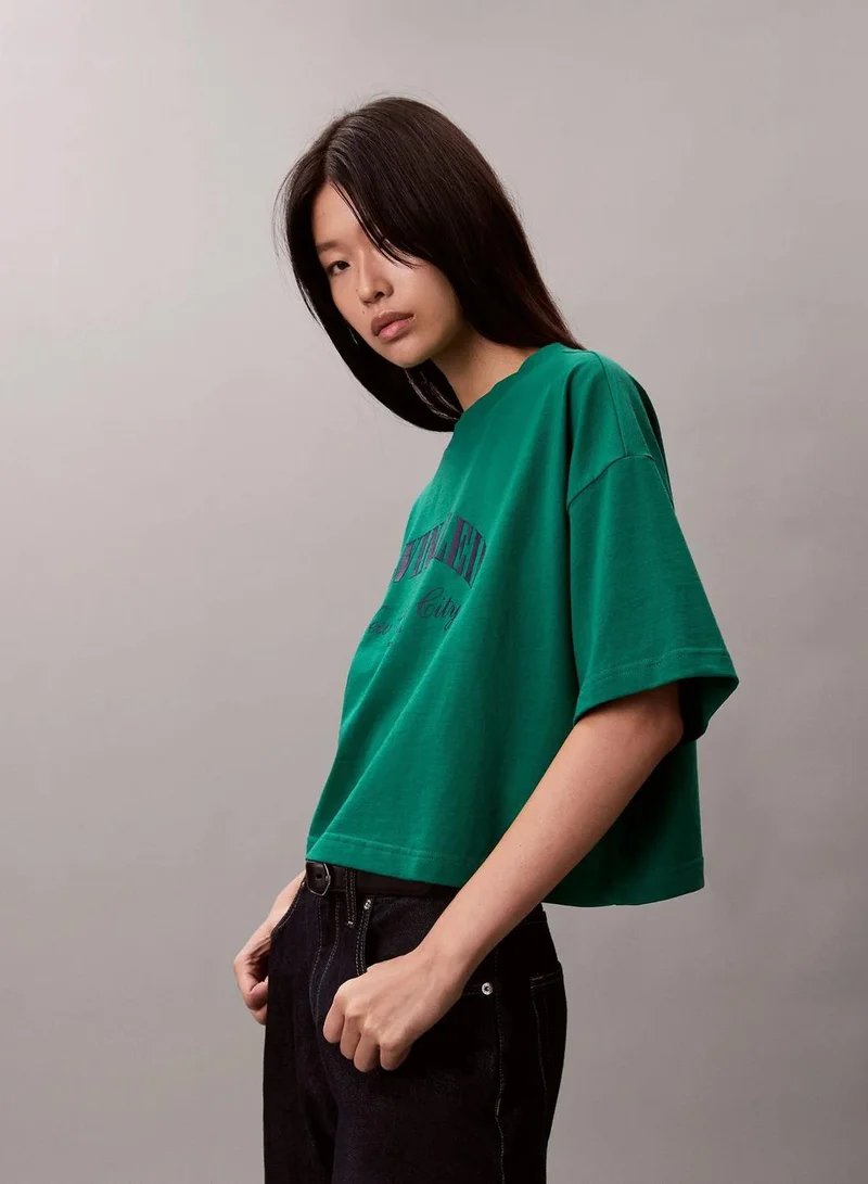 Calvin Klein Enchanted Forest Cropped Varsity Logo T-Shirt for Women | Best Price UAE