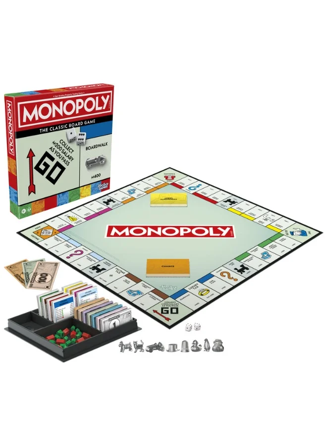 Monopoly Board Game, Classic Game with Storage Tray and Larger Tokens, Family Games, 8+
