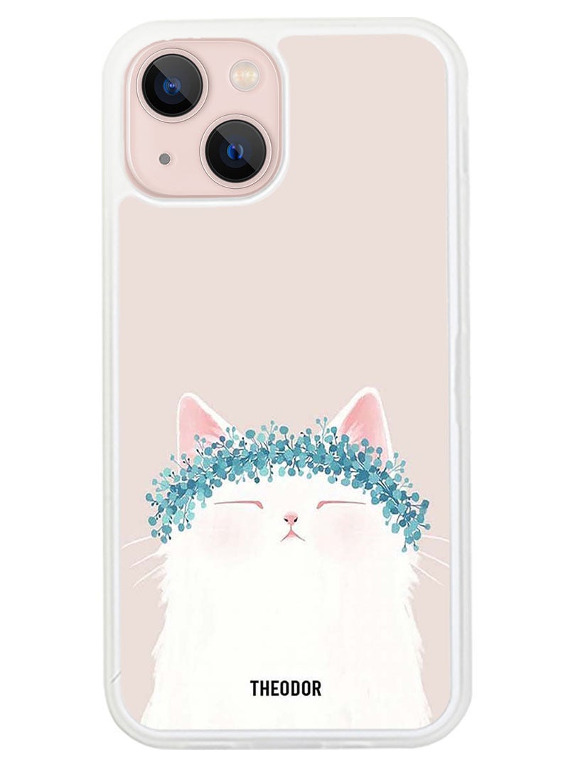 Theodor Protective Case Anti Scratch Shock Proof Cover For APPLE IPHONE 14 Cat Queen (White Bumper) - Image 1