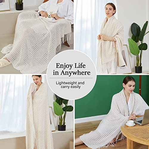Blagic Knitted Throw Blanket for Couch Soft Farmhouse Boho Throw Blanket with Tassels Home Decorative Lightweight Throw Blankets,White Throws for Bed/Chair/Sofa, Pineapple Textured,50" W x 60" L - Image 3