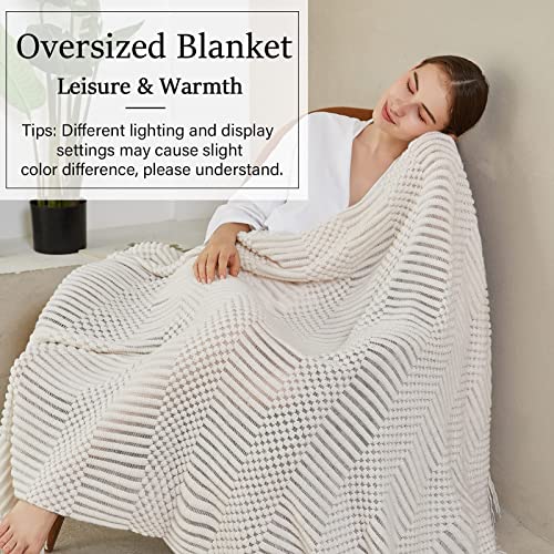 Blagic Knitted Throw Blanket for Couch Soft Farmhouse Boho Throw Blanket with Tassels Home Decorative Lightweight Throw Blankets,White Throws for Bed/Chair/Sofa, Pineapple Textured,50" W x 60" L - Image 2