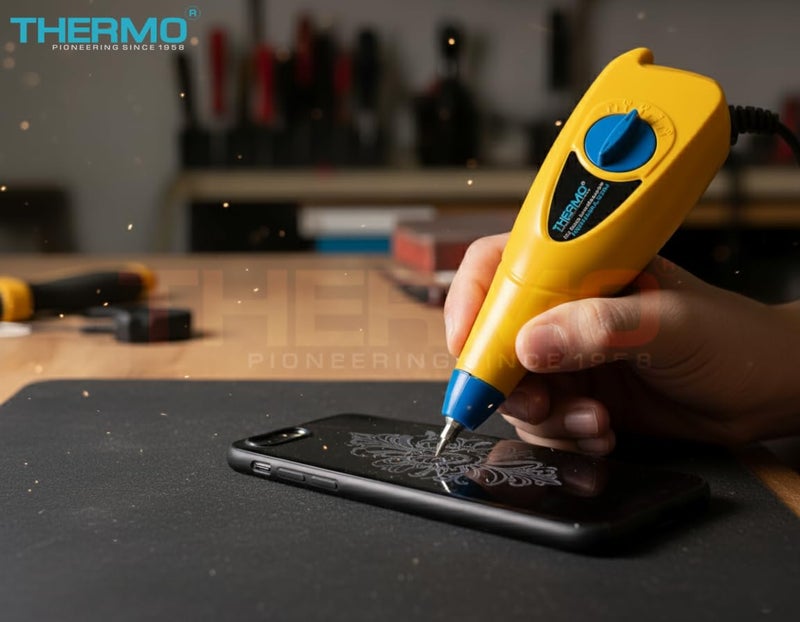 Thermo آلة النقش الكهربائية المحمولة مع 9 خطوات لضبط السكتة (نوع الاهتزاز) مفيدة للنقش على المجوهرات/المعدن/الزجاج/الخشب/البلاستيك/إلخ - مصنوعة في بهارات - Image 5