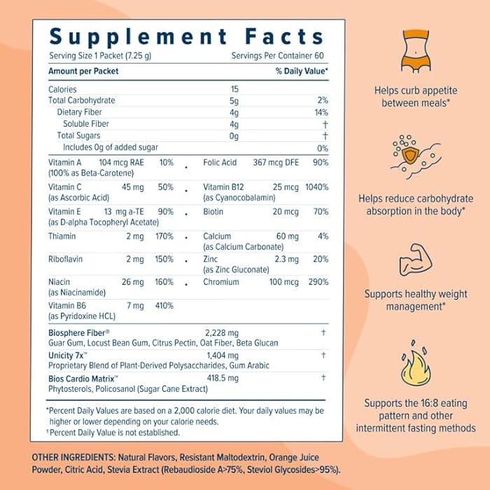 Unicity Balance Fiber Supplement | Supports Healthy Glucose Response & Fullness | Pre-Meal Soluble Fiber Drink Mix | Natural Orange | 30 Stick Packs - Image 3
