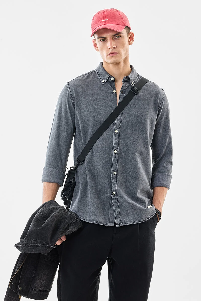 SNITCH Grey Solid Long Sleeve Regular Fit Core Lab Shirt