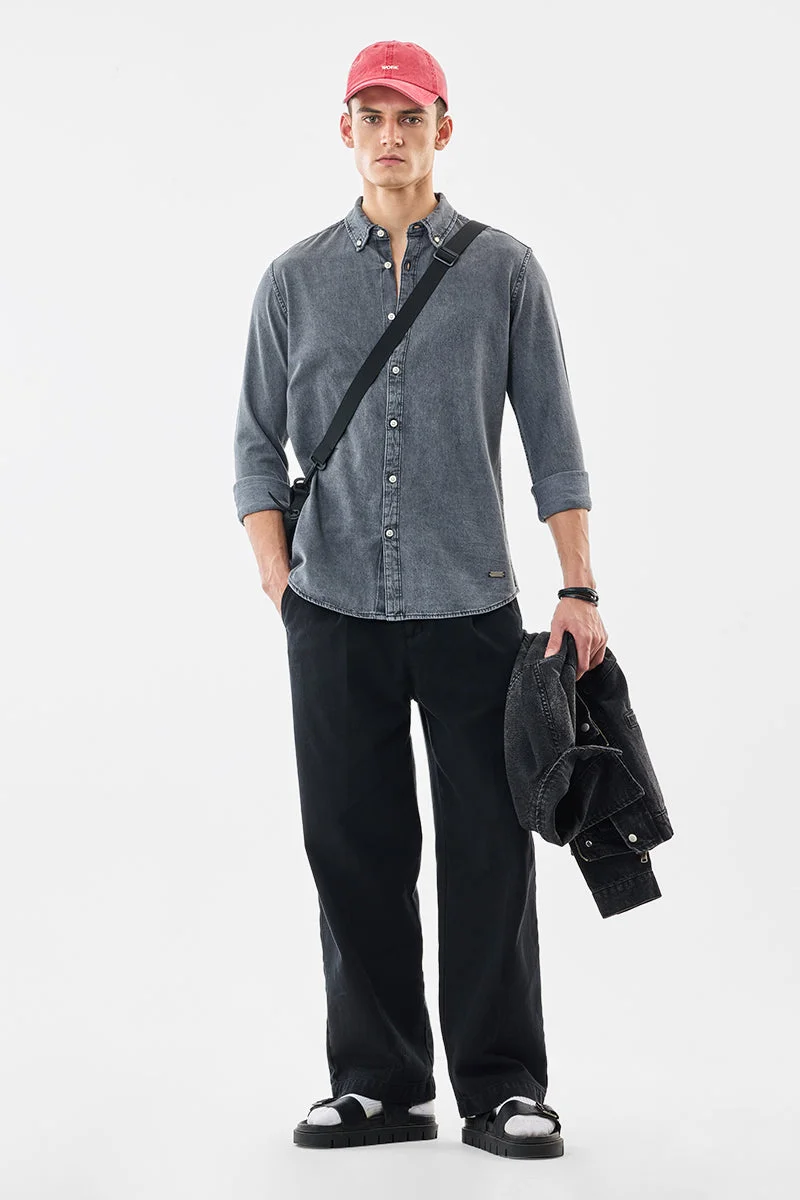 SNITCH Grey Solid Long Sleeve Regular Fit Core Lab Shirt