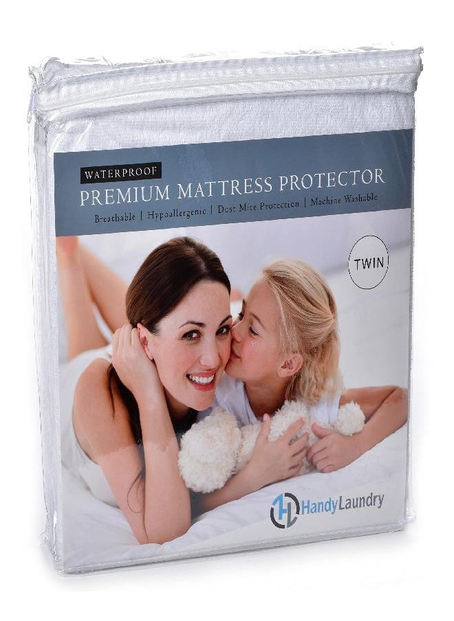 Handy Laundry Twin Mattress Protector - Waterproof, Breathable, Blocks Allergens, Smooth Soft Cotton Terry Cover. The Premium Mattress Protector Will Surely Increase The Life of Your Mattress. (Twin) 