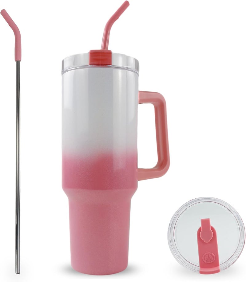 Hogg 40oz Sublimation Tumbler Holographic Traveler - Ombre Pink Shimmer, Blank Sublimation Tumblers with Handle, Bulk Tumblers with Lids, Straws, Removable Handle, 40 oz Sublimation Tumbler - Image 5