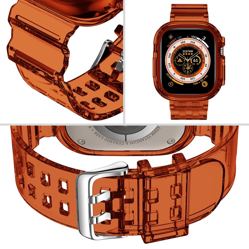 DABAOZA Compatible for Clear Apple Watch Ultra 3 2 Band with Bumper Case 49mm, Women Men Glitter Bling TPU Sport Strap for iWatch SE Ultra 3 2 Series 11 10 9 8 7 6 5 4 3 2 1ï¼ˆClearBrown,49ï¼‰ - Image 3