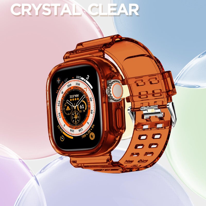 DABAOZA Compatible for Clear Apple Watch Ultra 3 2 Band with Bumper Case 49mm, Women Men Glitter Bling TPU Sport Strap for iWatch SE Ultra 3 2 Series 11 10 9 8 7 6 5 4 3 2 1ï¼ˆClearBrown,49ï¼‰ - Image 4