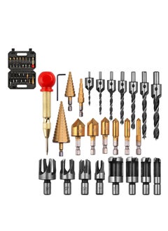 Excefore 26 Pack Woodworking Chamfer Drilling Tools, Including Countersink Drill Bits, Wood Plug Cutter, Step Drill Bit, Center Punch, L-Wrench, for Hardened Metal, Stainless Steel, Cast Iron & Wood Plastic  - Image 5