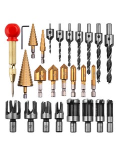Excefore 26 Pack Woodworking Chamfer Drilling Tools, Including Countersink Drill Bits, Wood Plug Cutter, Step Drill Bit, Center Punch, L-Wrench, for Hardened Metal, Stainless Steel, Cast Iron & Wood Plastic  - Image 4